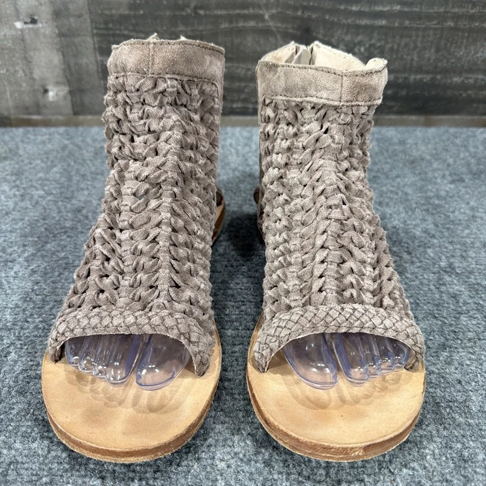Free People Island Cruiser Woven Suede Sandals Boho Bootie Taupe EU 40 US 10
